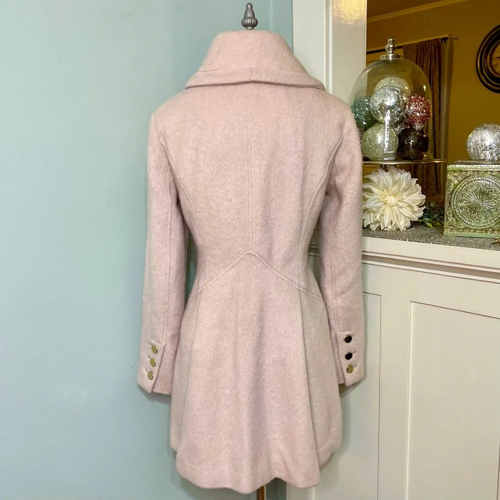 Guess Pink Boucle Double Breasted Wool Peacoat Cutaway Winter Dress Coat Medium - Picture 7 of 15